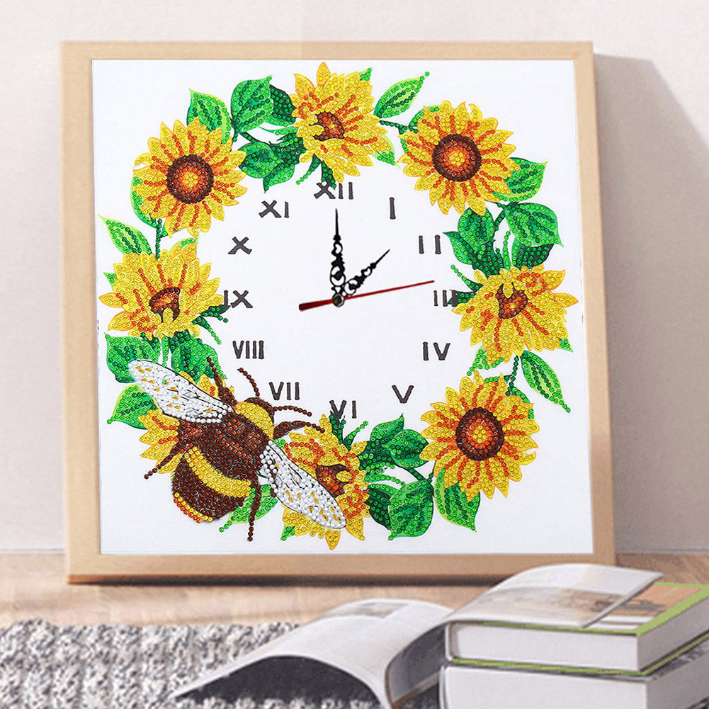 5D Flower Diamond Painting Clock DIY Special-shaped Partial Crystal Drill