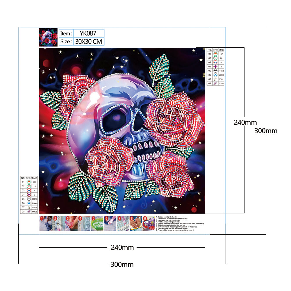 Skull Rose - Special Shaped Drill Diamond Painting 30*30CM