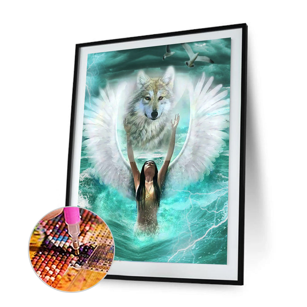 Angel Wolf - Full Round Drill Diamond Painting 30*40CM