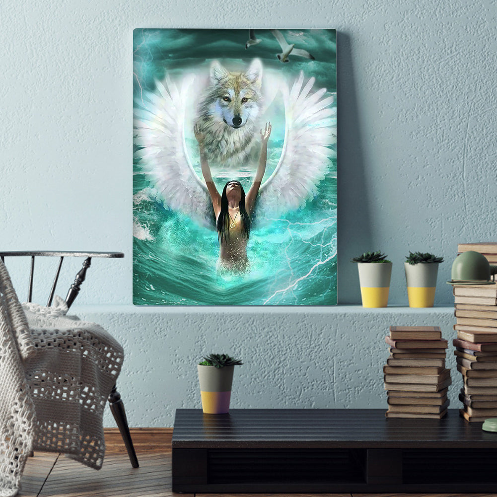 Angel Wolf - Full Round Drill Diamond Painting 30*40CM