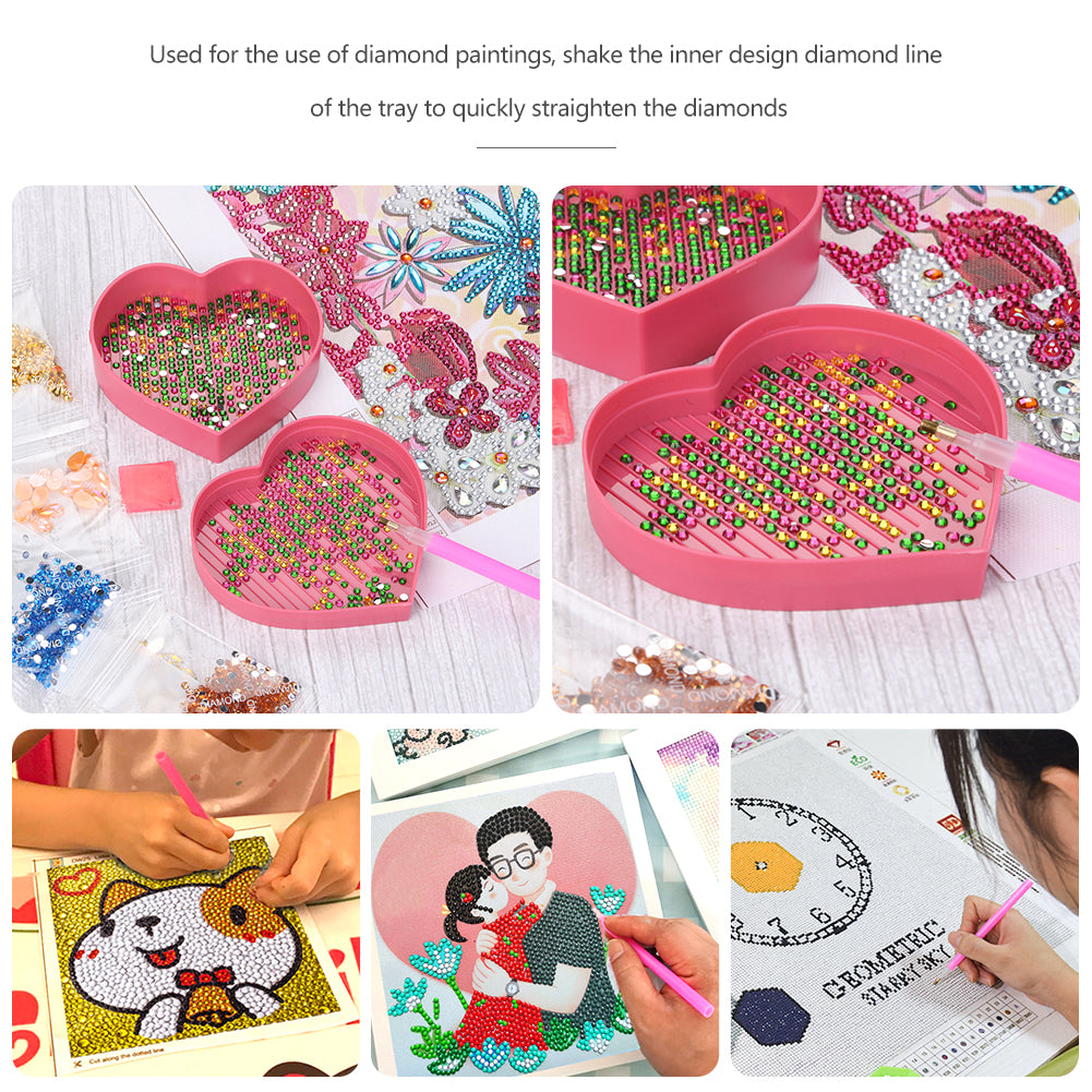 5D Diamond Painting Tray Plastic Heart Shape Rhinestone Drill Plate 7x7cm