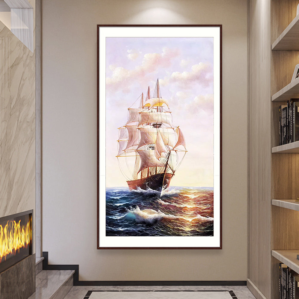 Ship Landscape - Full Round Drill Diamond Painting 40*80CM