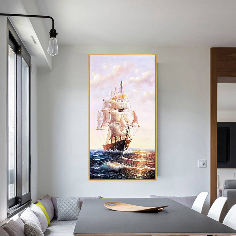 Ship Landscape - Full Round Drill Diamond Painting 40*80CM