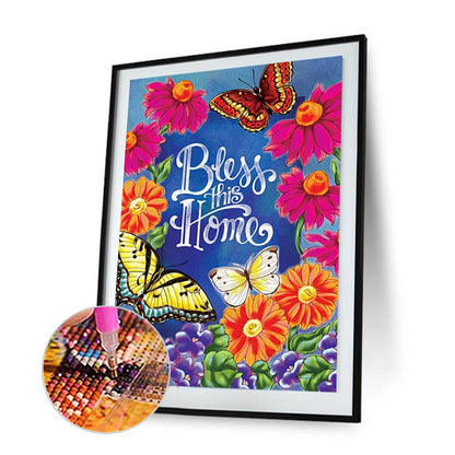 Flower Butterfly - Full Round Drill Diamond Painting 30*40CM