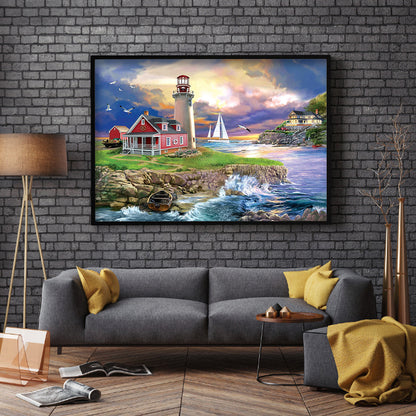 Seaside Lighthouse - Full Round Drill Diamond Painting 50*40CM