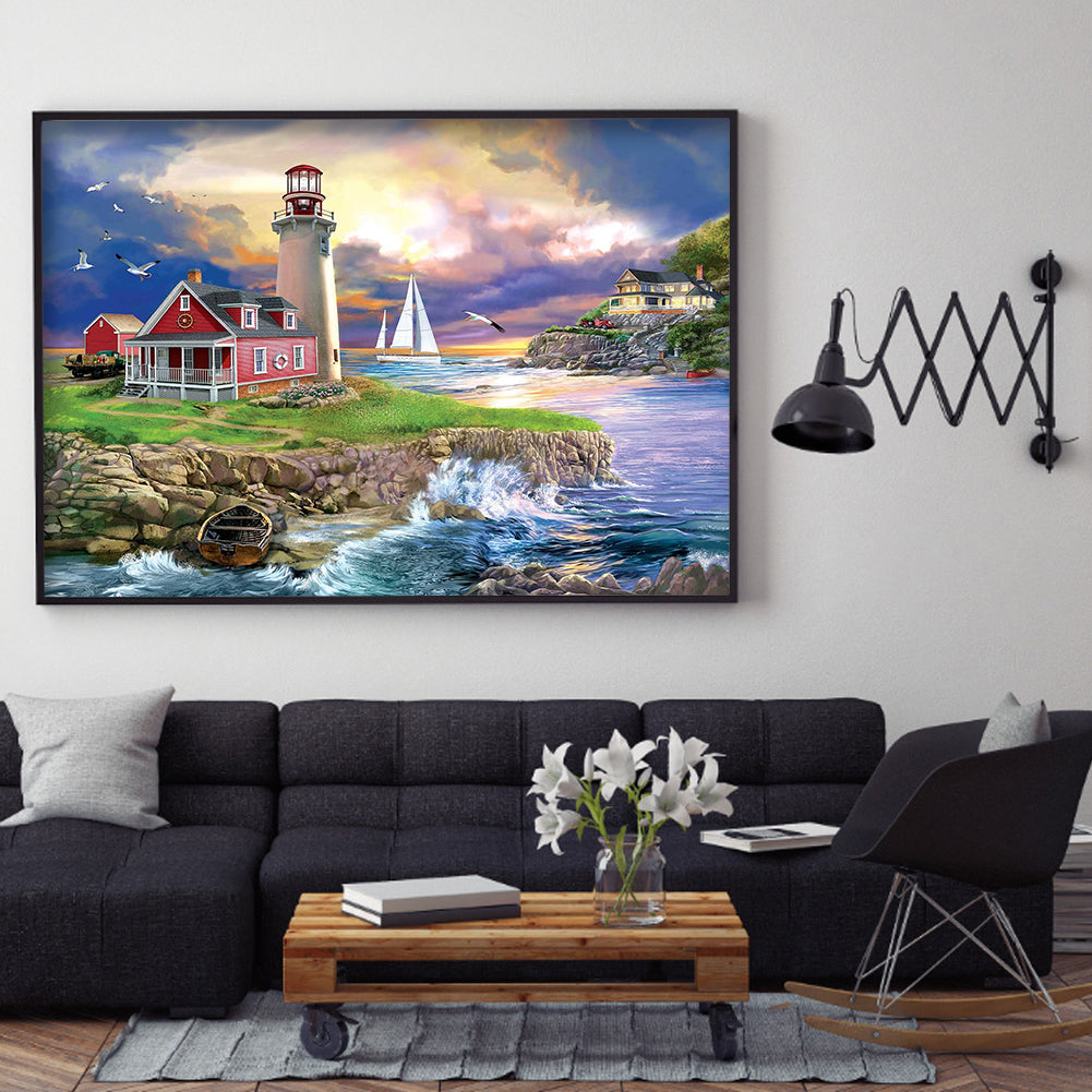 Seaside Lighthouse - Full Round Drill Diamond Painting 50*40CM