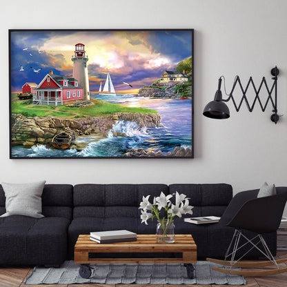 Seaside Lighthouse - Full Round Drill Diamond Painting 50*40CM