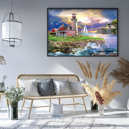 Seaside Lighthouse - Full Round Drill Diamond Painting 50*40CM