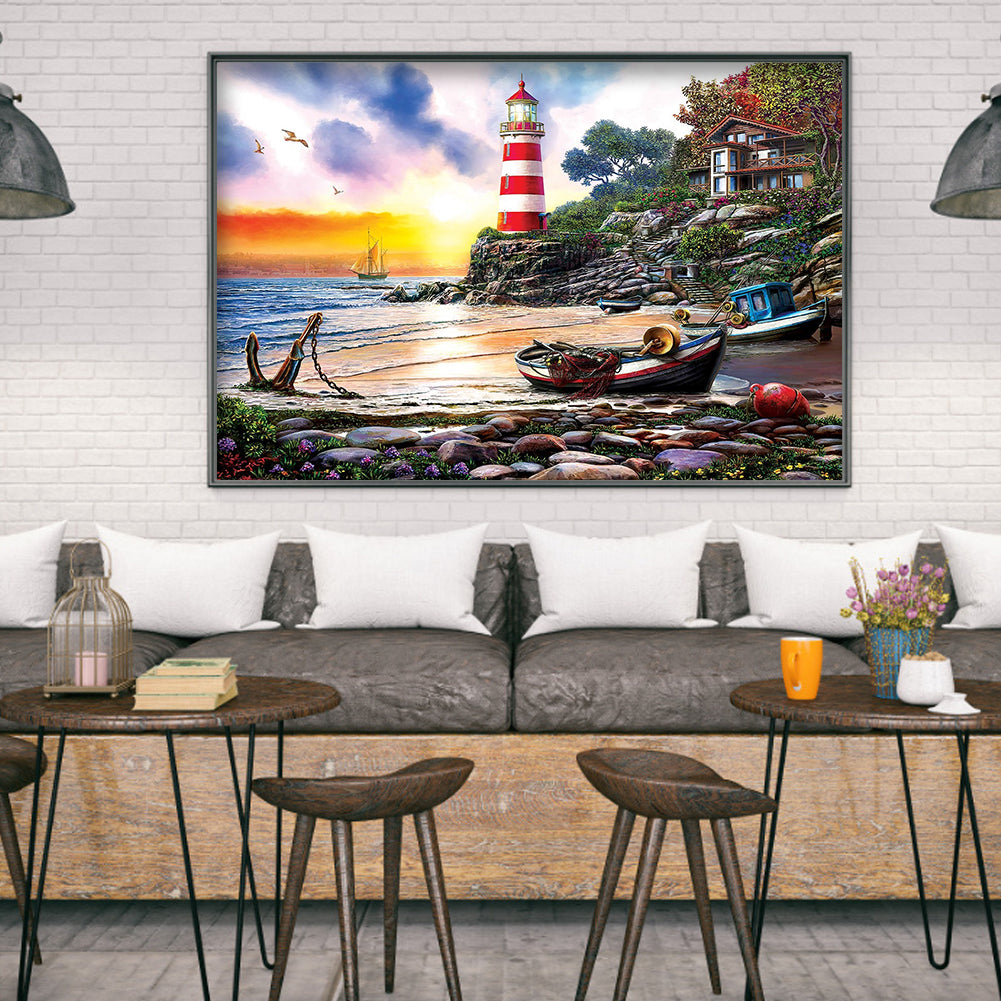 Seaside Lighthouse - Full Round Drill Diamond Painting 50*40CM