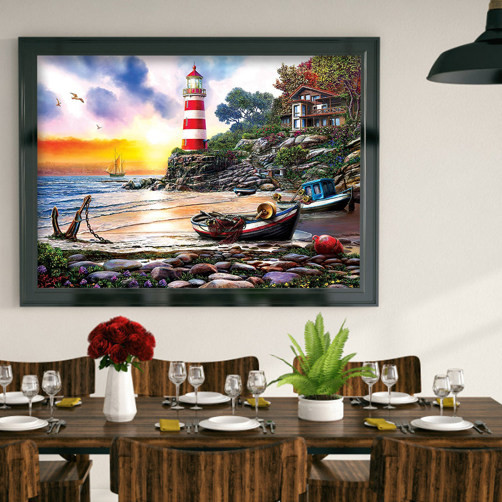 Seaside Lighthouse - Full Round Drill Diamond Painting 50*40CM