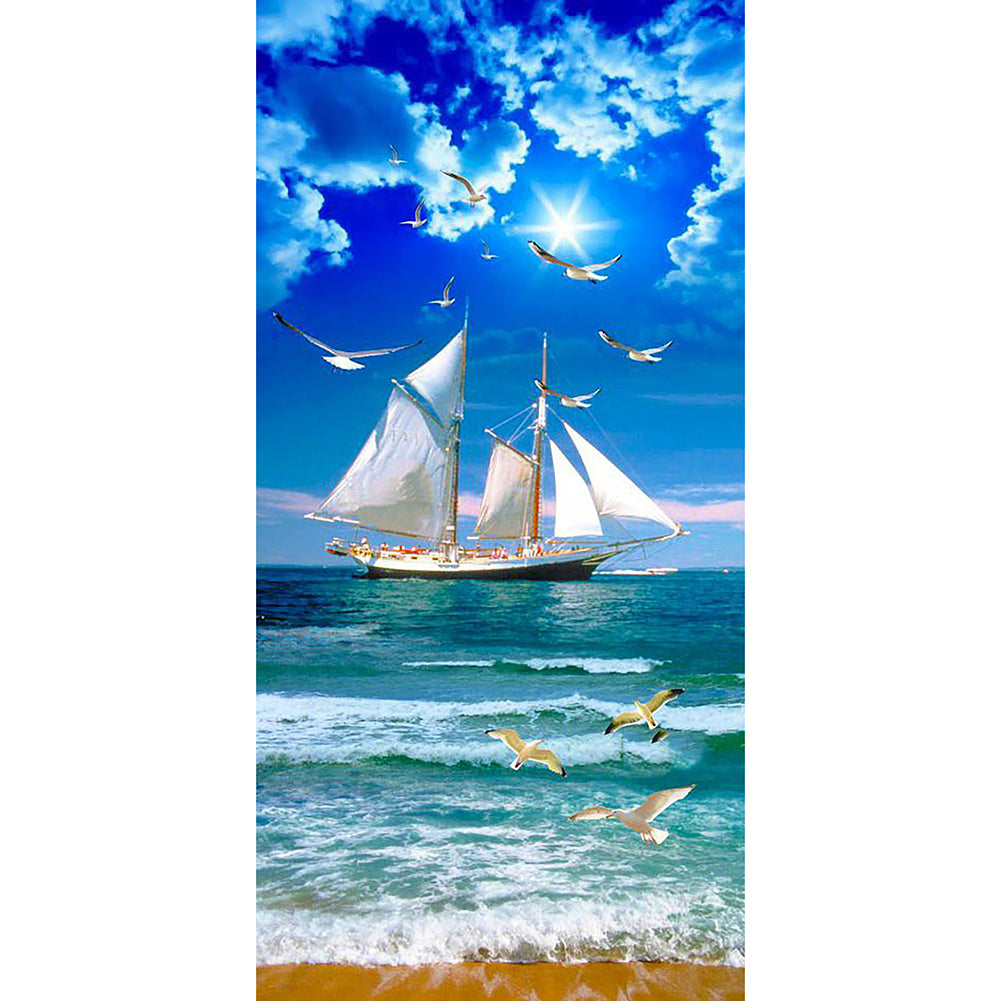 Sailboat Waves - Full Round Drill Diamond Painting 40*80CM