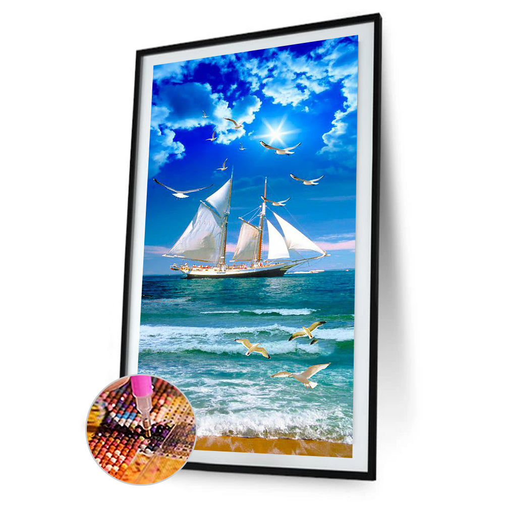 Sailboat Waves - Full Round Drill Diamond Painting 40*80CM