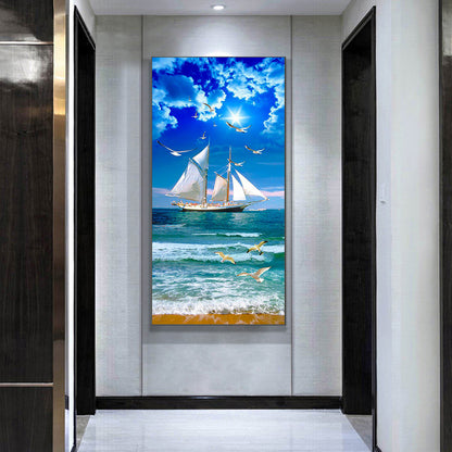 Sailboat Waves - Full Round Drill Diamond Painting 40*80CM