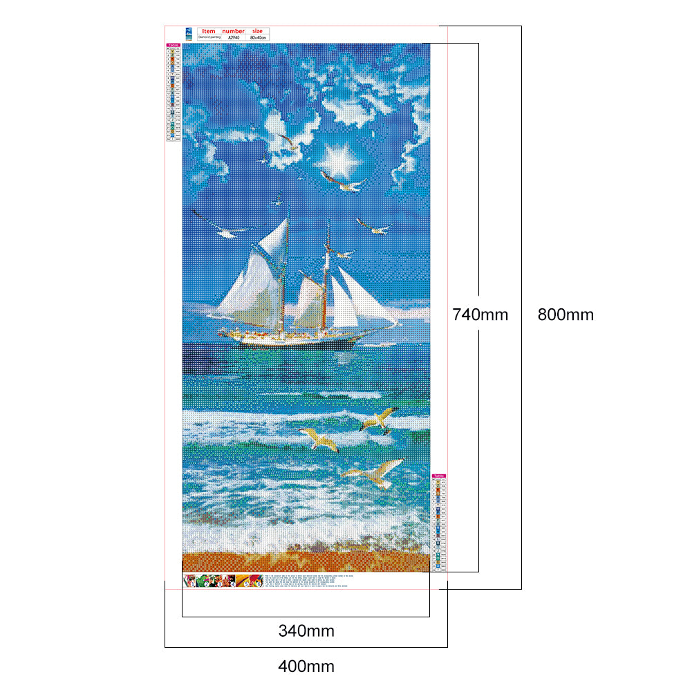 Sailboat Waves - Full Round Drill Diamond Painting 40*80CM