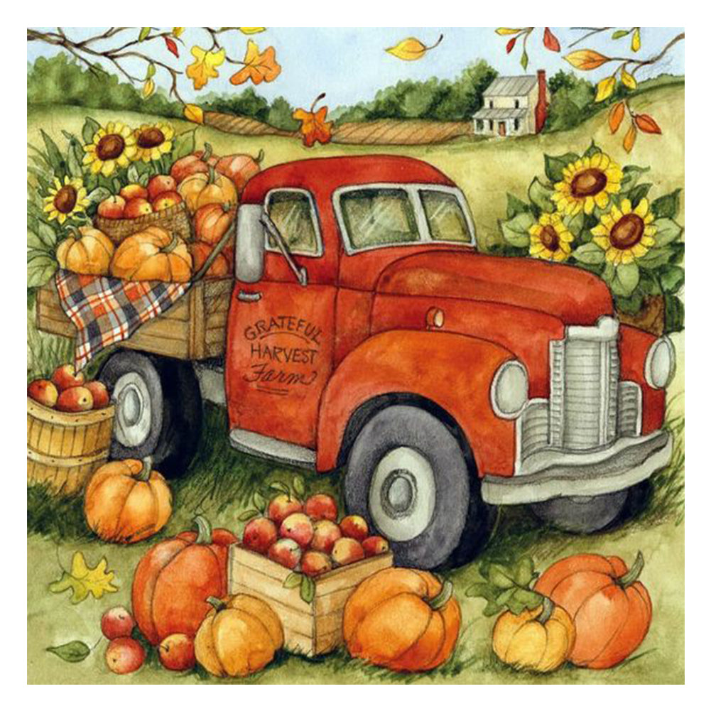 Pumpkin Cart - Full Round Drill Diamond Painting 30*30CM