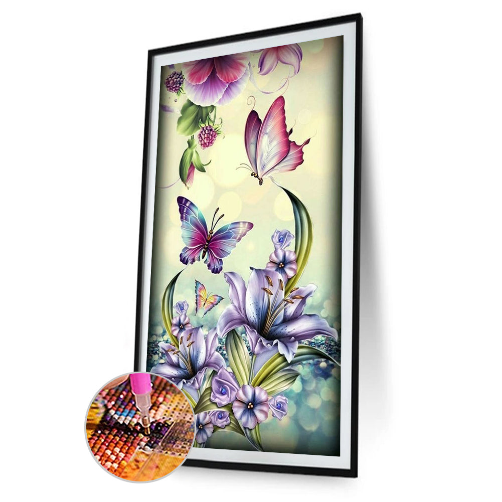 Butterfly Flower - Full Round Drill Diamond Painting 40*80CM