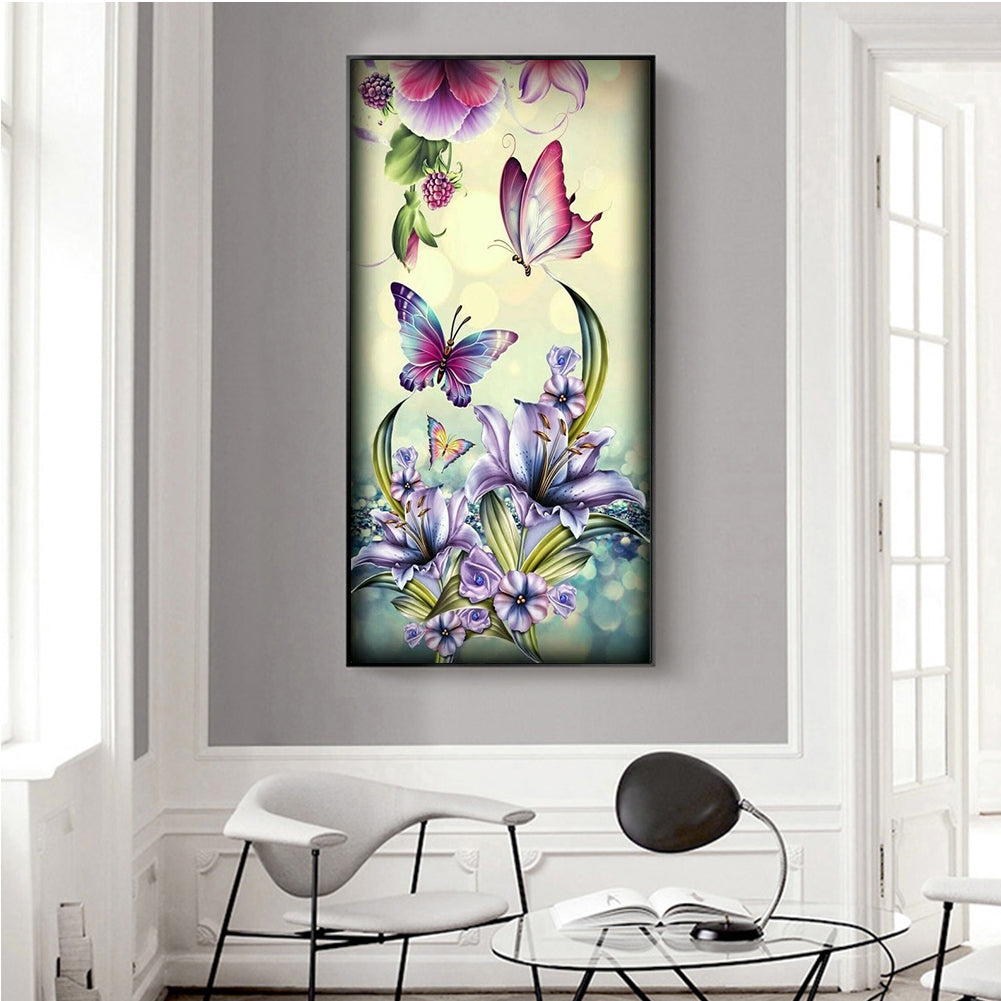 Butterfly Flower - Full Round Drill Diamond Painting 40*80CM