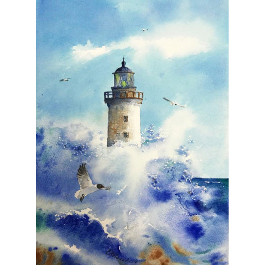 Lighthouse Waves - Full Round Drill Diamond Painting 30*40CM