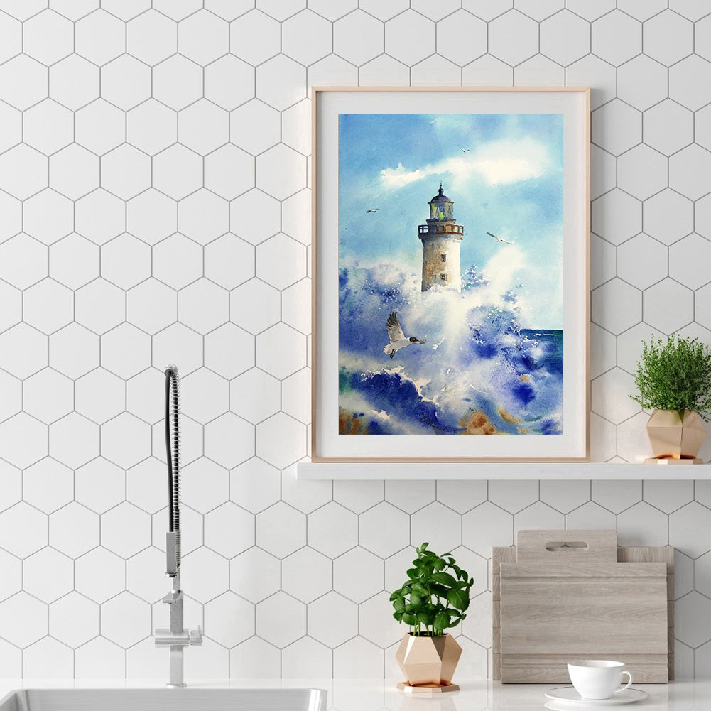 Lighthouse Waves - Full Round Drill Diamond Painting 30*40CM