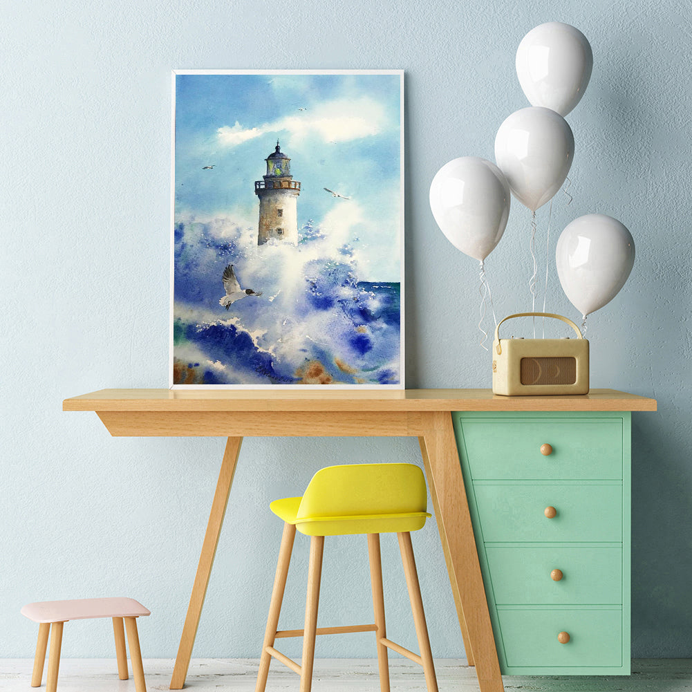 Lighthouse Waves - Full Round Drill Diamond Painting 30*40CM