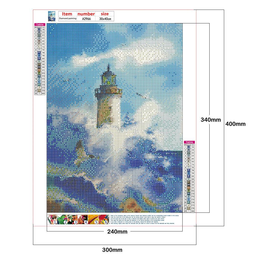 Lighthouse Waves - Full Round Drill Diamond Painting 30*40CM