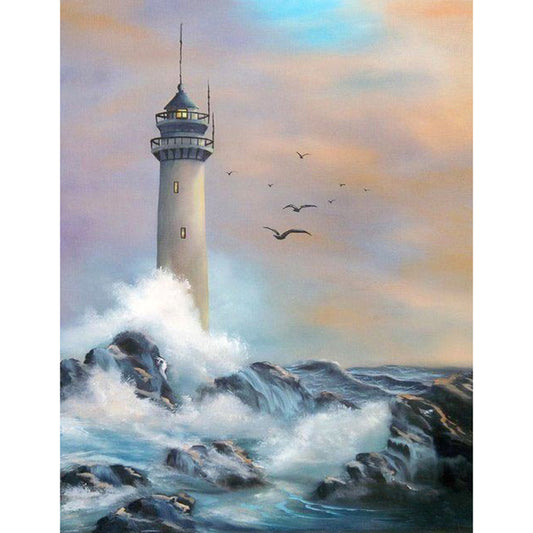 Lighthouse Waves - Full Round Drill Diamond Painting 30*40CM