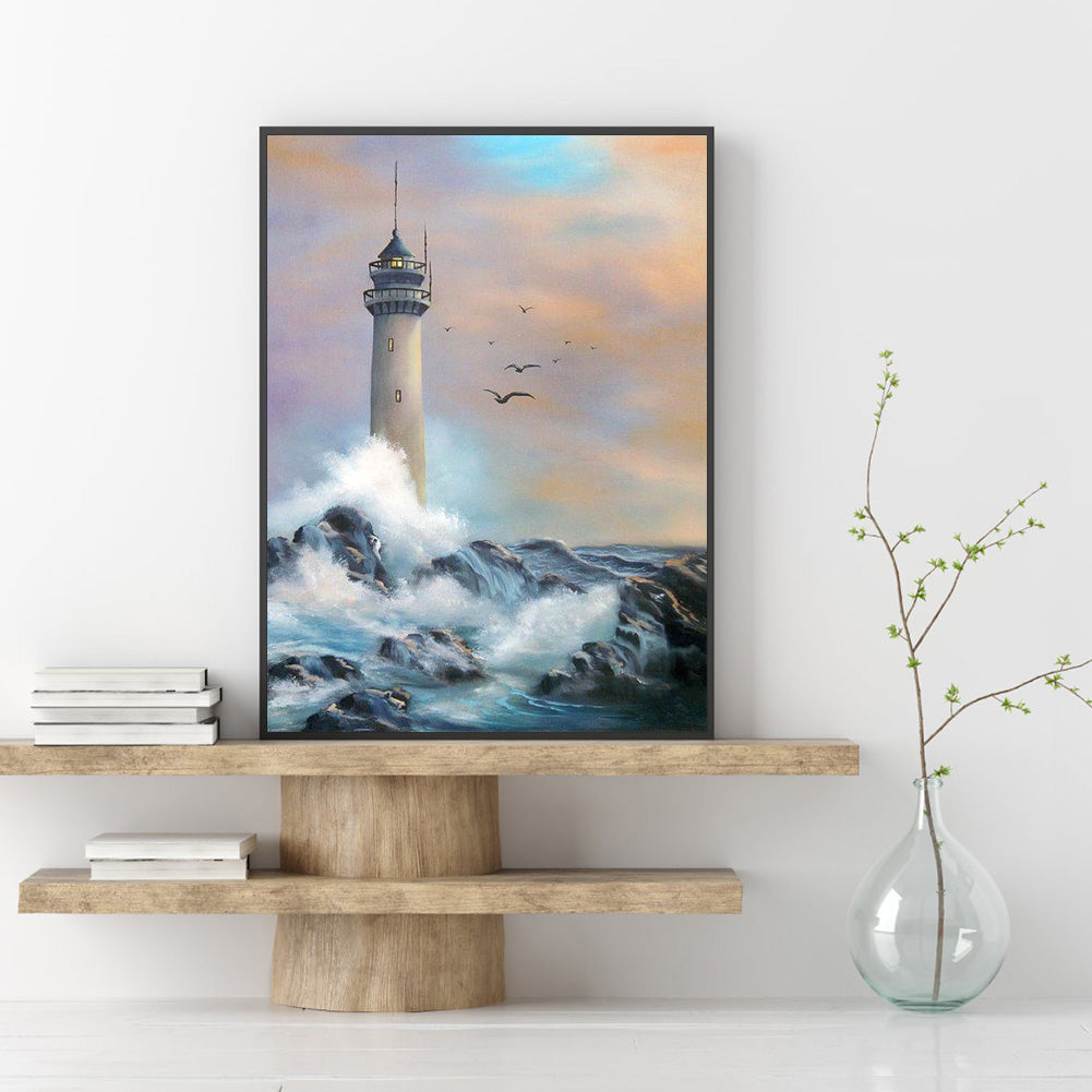 Lighthouse Waves - Full Round Drill Diamond Painting 30*40CM