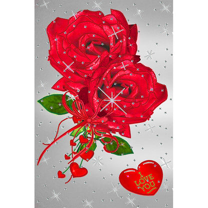 Red Rose - Special Shaped Drill Diamond Painting 35*50CM