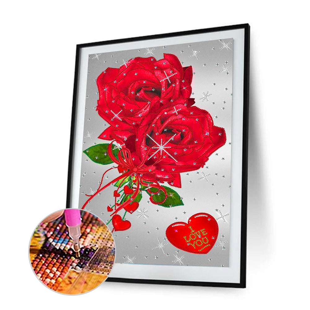 Red Rose - Special Shaped Drill Diamond Painting 35*50CM