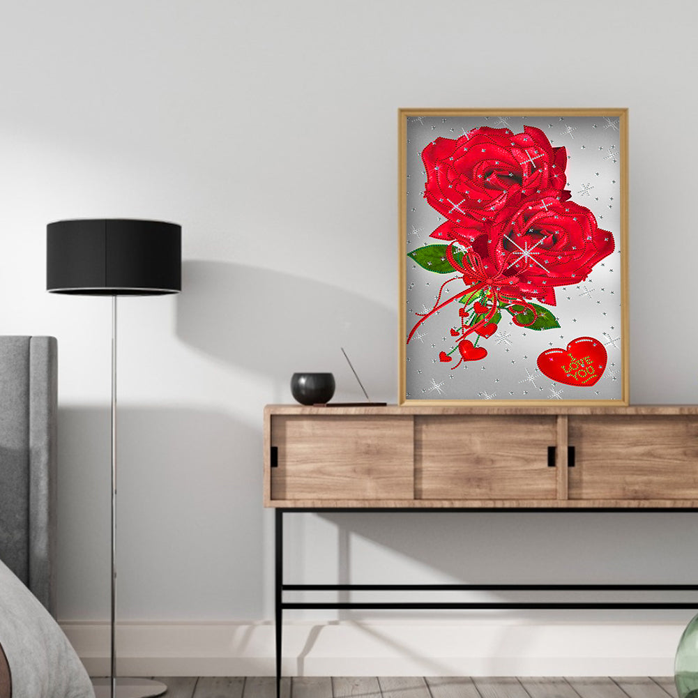 Red Rose - Special Shaped Drill Diamond Painting 35*50CM