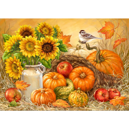 Pumpkins Sunflowers - Full Round Drill Diamond Painting 40*30CM