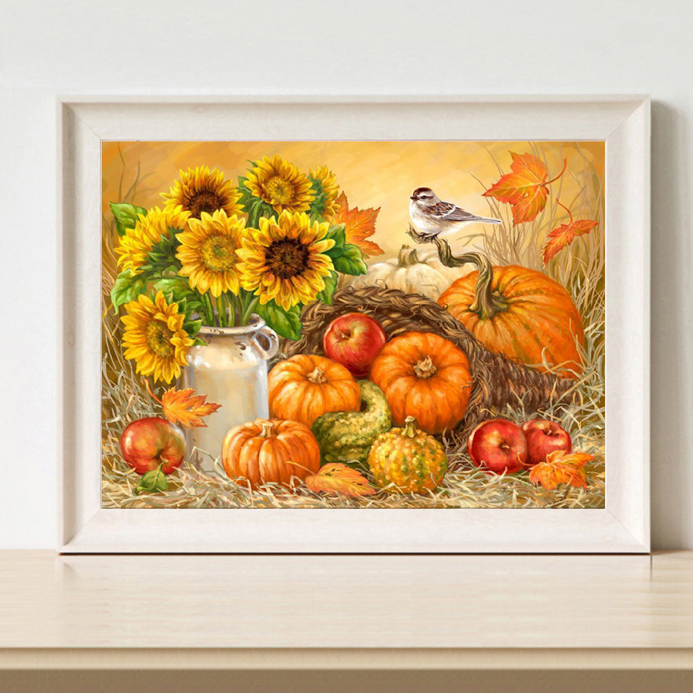 Pumpkins Sunflowers - Full Round Drill Diamond Painting 40*30CM