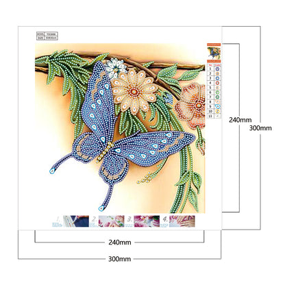 Butterfly Flowers - Special Shaped Drill Diamond Painting 30*30CM