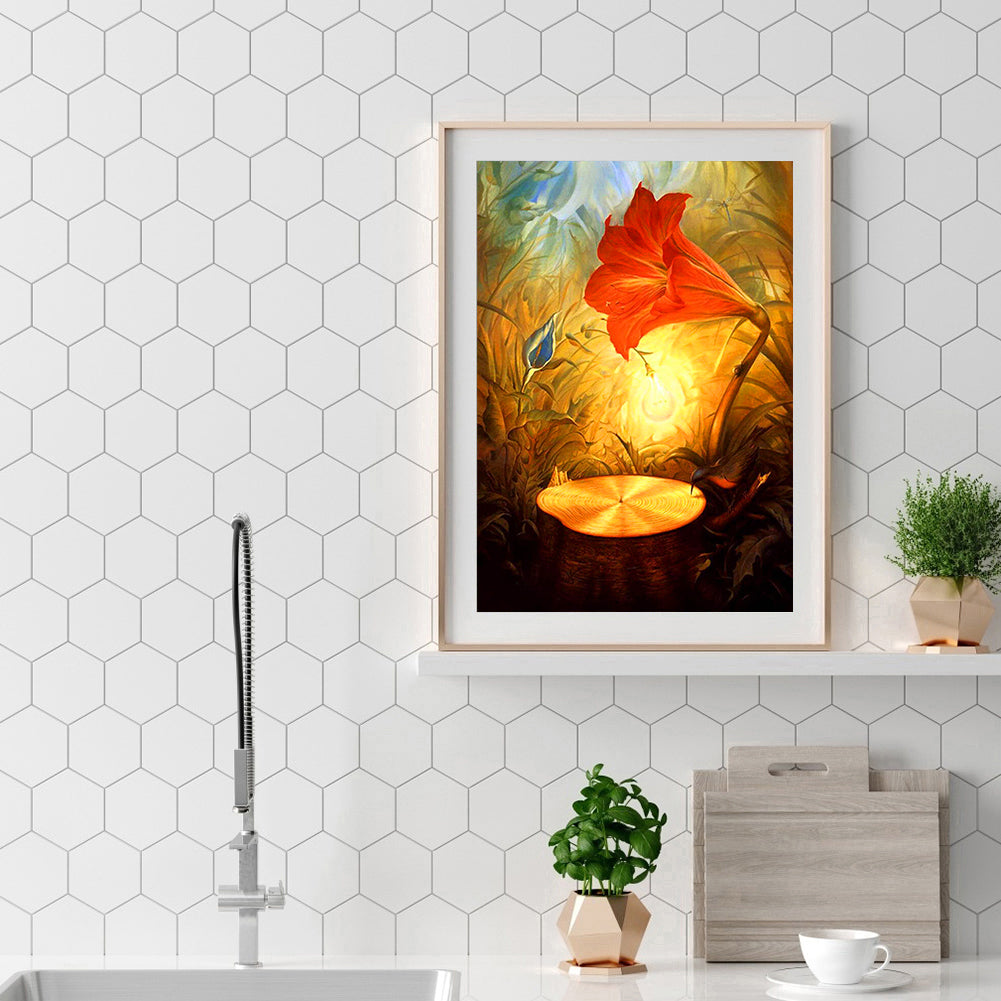 Flower Lamp - Full Round Drill Diamond Painting 30*40CM