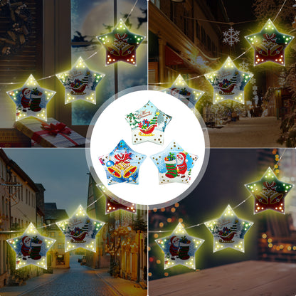 5D DIY Diamond Painting Christmas Tree Ornaments LED Hanging Star Lights