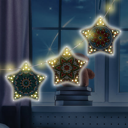 5D DIY Diamond Painting Christmas Tree Ornaments LED Hanging Star Lights