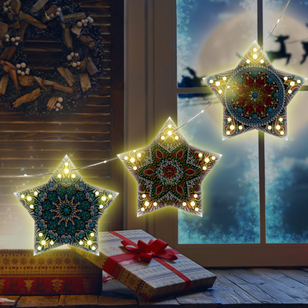 5D DIY Diamond Painting Christmas Tree Ornaments LED Hanging Star Lights