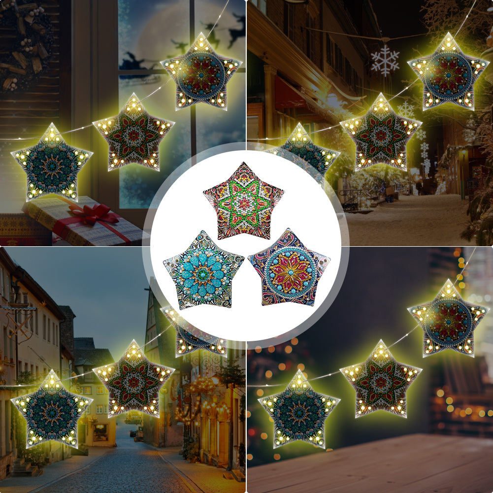 5D DIY Diamond Painting Christmas Tree Ornaments LED Hanging Star Lights