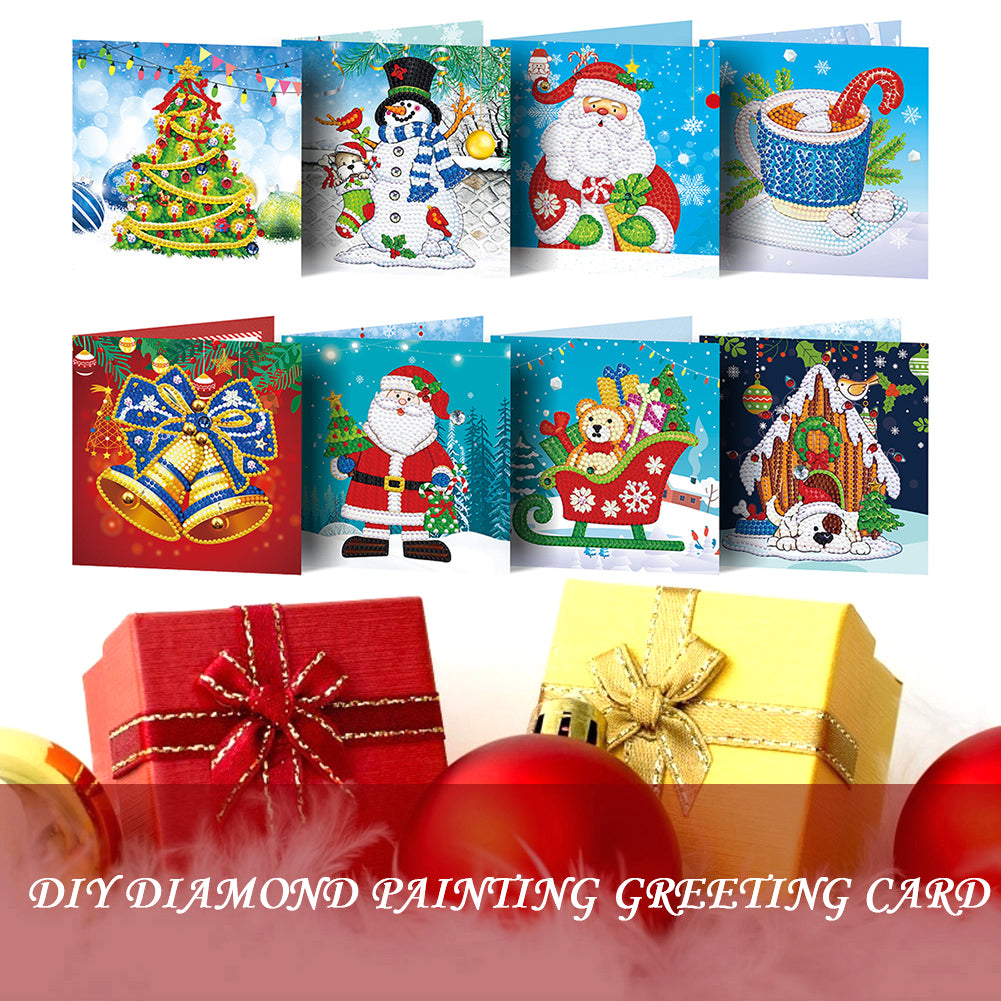 8pcs DIY Special Drill Diamond Painting 3D Christmas Card Rhinestone Kits