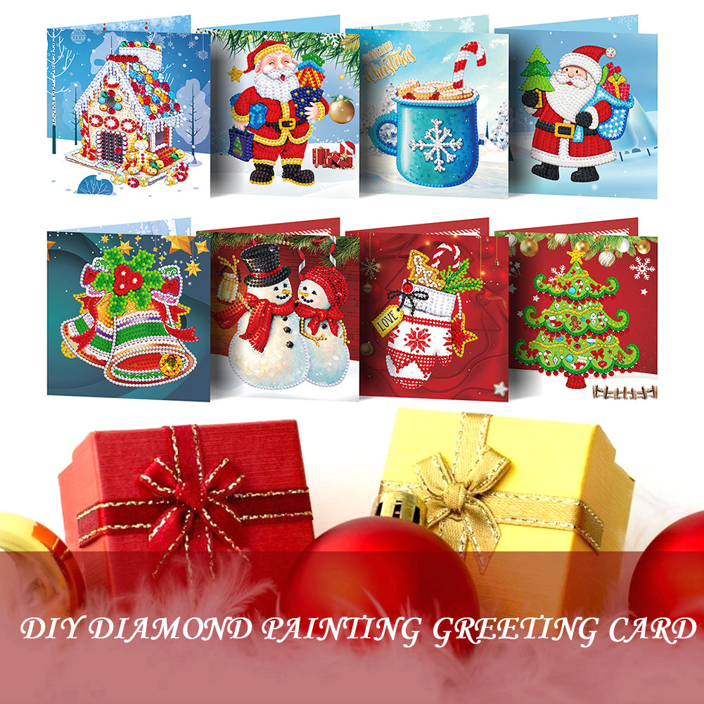 8pcs DIY Special Drill Diamond Painting 3D Christmas Card Rhinestone Kits