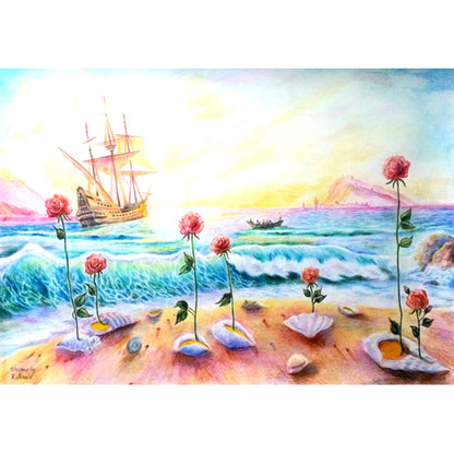 Seaside Rose - Full Round Drill Diamond Painting 40*30CM