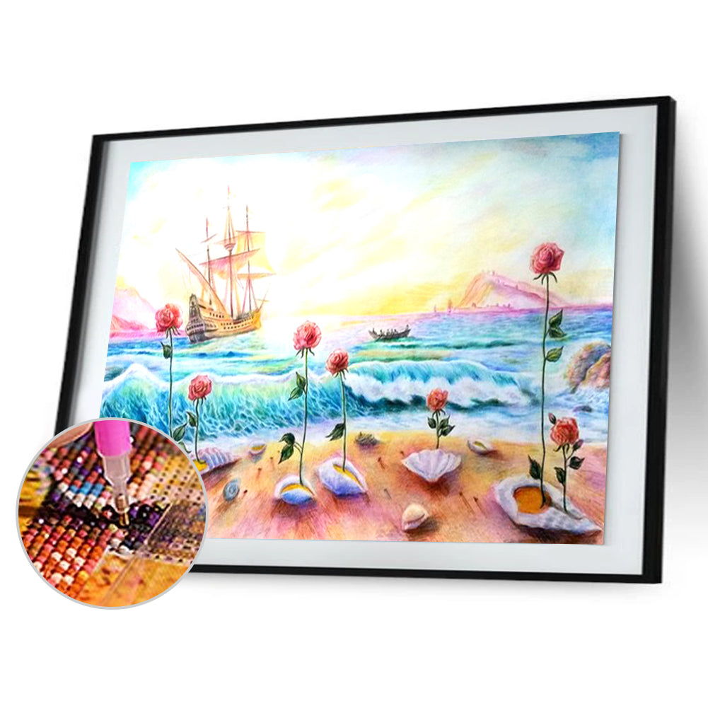 Seaside Rose - Full Round Drill Diamond Painting 40*30CM