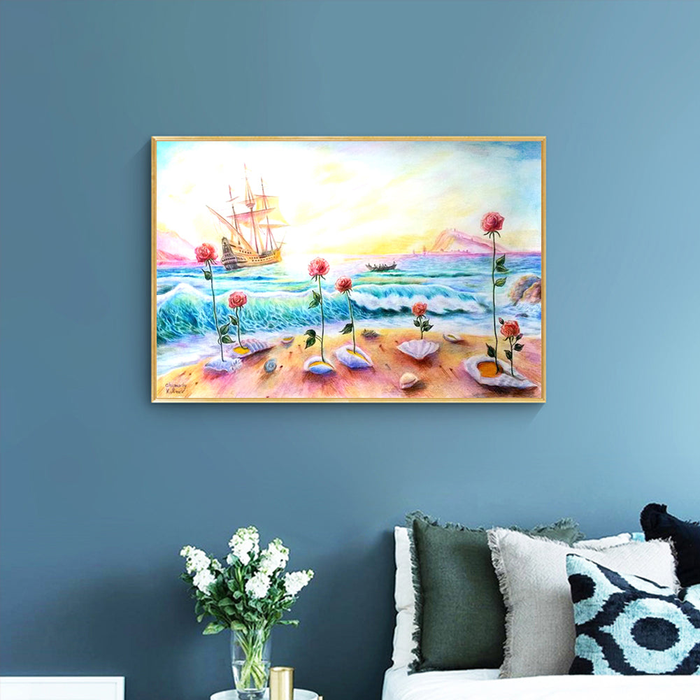 Seaside Rose - Full Round Drill Diamond Painting 40*30CM