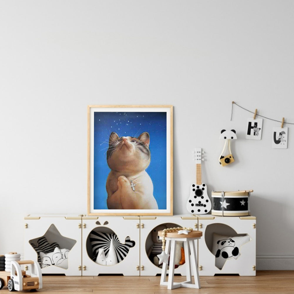 Praying Cat - Full Round Drill Diamond Painting 30*40CM