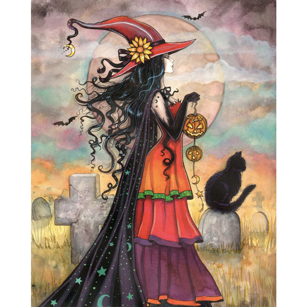 Witch Cat - Full Round Drill Diamond Painting 30*40CM