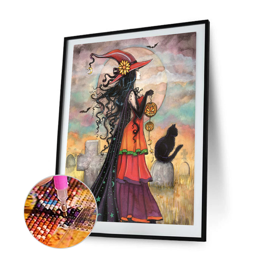 Witch Cat - Full Round Drill Diamond Painting 30*40CM