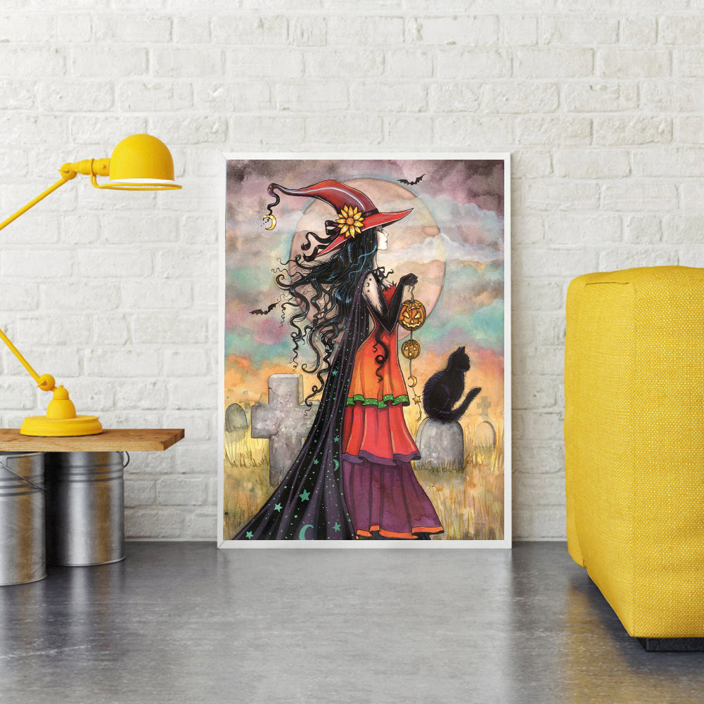 Witch Cat - Full Round Drill Diamond Painting 30*40CM