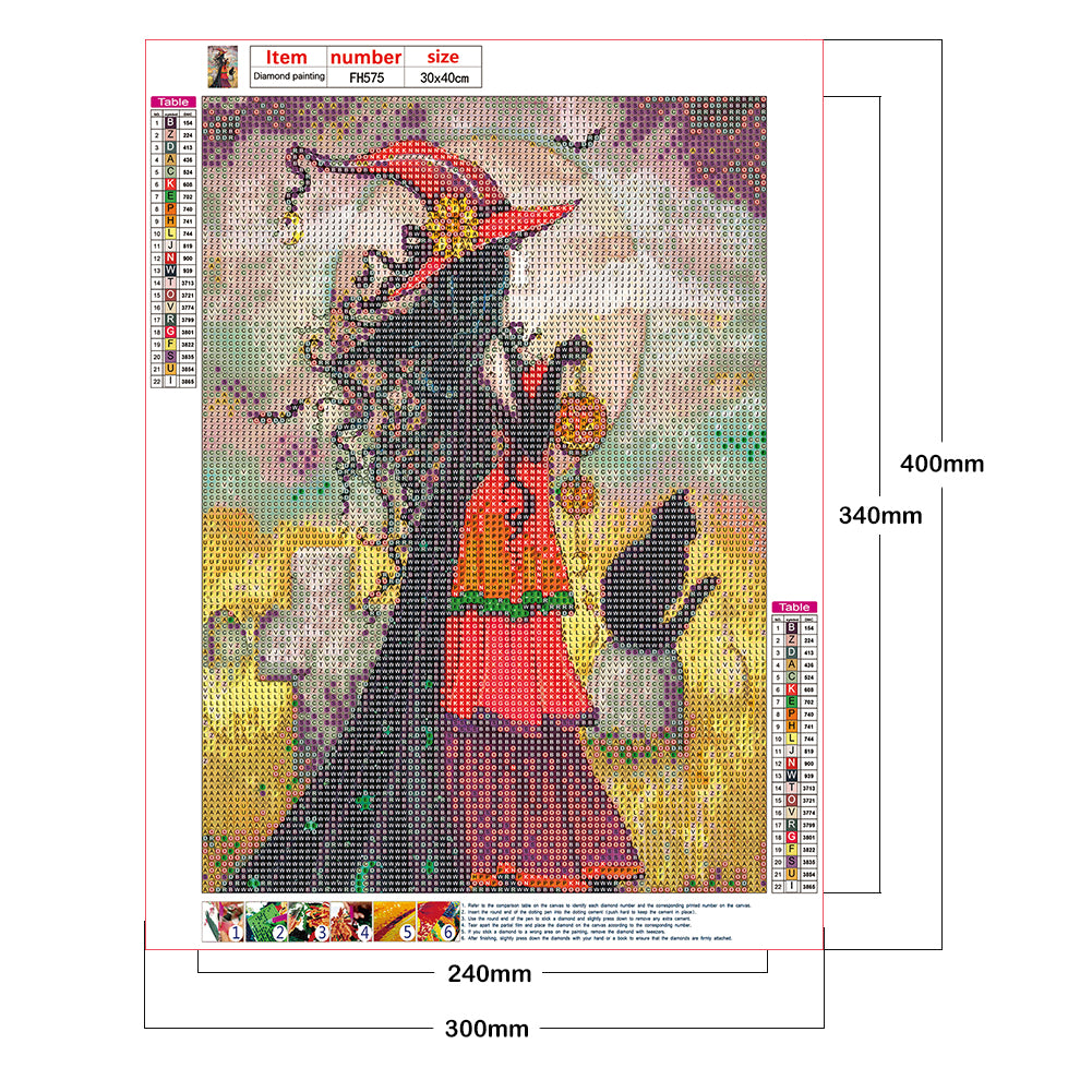 Witch Cat - Full Round Drill Diamond Painting 30*40CM