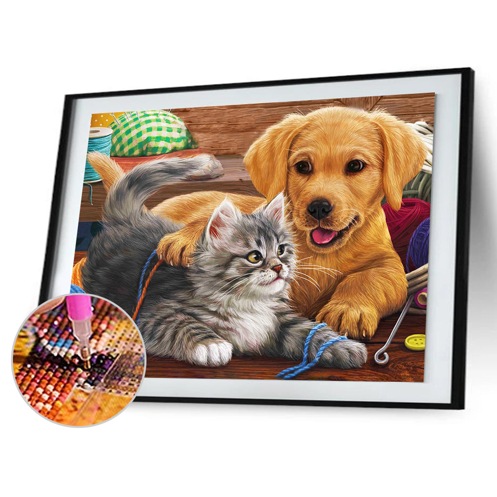 Cat Dog - Full Round Drill Diamond Painting 40*30CM