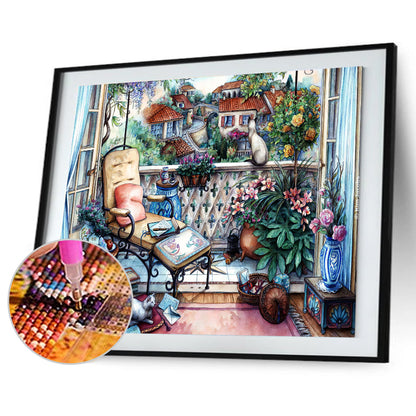 Balcony Chairs - Full Round Drill Diamond Painting 50*40CM